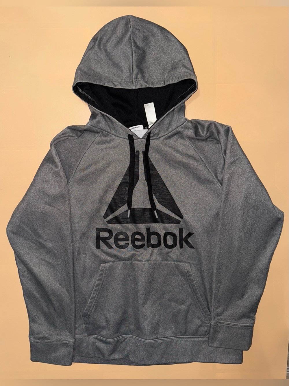 Reebok Hoodie Men’s Medium Gray Big Logo Pullover Athletic Sweatshirt